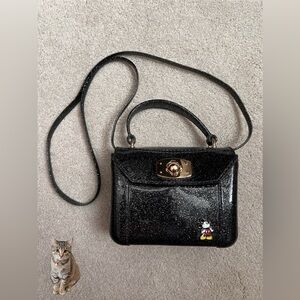 Black Glittery Handbag with Mickey Mouse